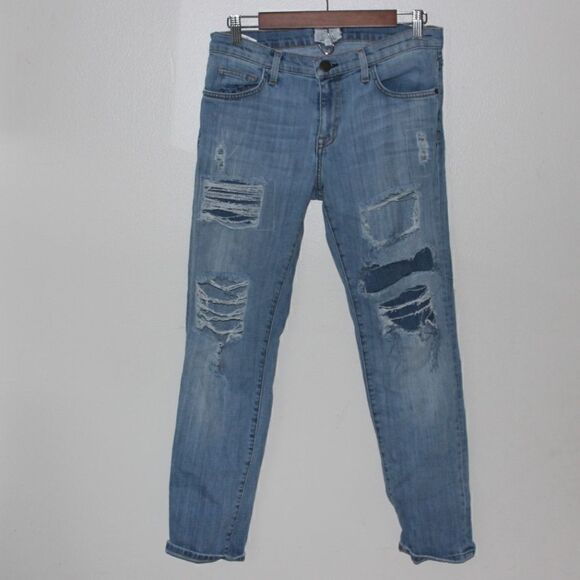 Current Elliott The Fling Ripped Patchwork Slim Boyfriend Jeans Women Size 26 - Picture 2 of 12